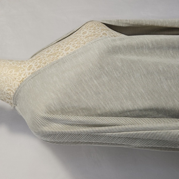 DONNI Grey White Micro Striped Ribbed Open Front Cotton Blend Cardigan Sweater - Picture 4 of 10